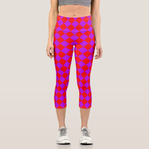 Leggings Capri Motif à carreaux diamants rouge violet 