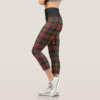 Leggings Capri Motif à carreaux gingham arc-en-ciel coloré - Noir