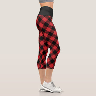 Leggings Capri Motif à carreaux noir et rouge à plaid de buffle