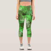 Leggings Capri Motif à feuilles vertes Feuilles Tropical Palm (Recto)