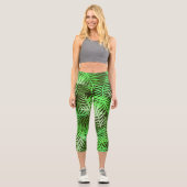 Leggings Capri Motif à feuilles vertes Feuilles Tropical Palm (Recto)