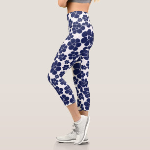 Leggings Capri Motif à fleurs - Bleu et Blanc