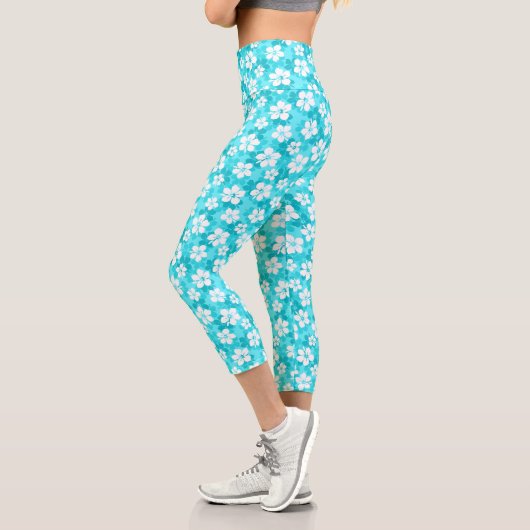 Leggings Capri Motif à fleurs bleu tropical (Gauche)