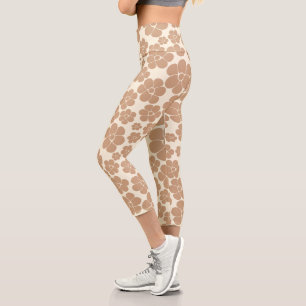 Leggings Capri Motif à fleurs en Tan et Crème