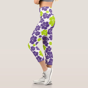 Leggings Capri Motif à fleurs en vert citron et violet