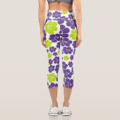 Leggings Capri Motif à fleurs en vert citron et violet (Verso)
