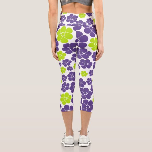 Leggings Capri Motif à fleurs en vert citron et violet (Verso)