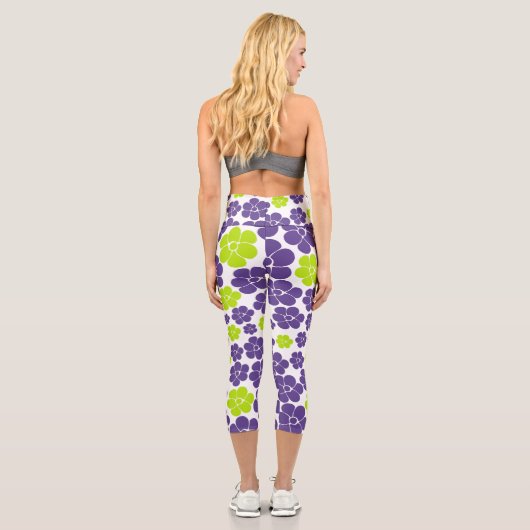 Leggings Capri Motif à fleurs en vert citron et violet (Verso)