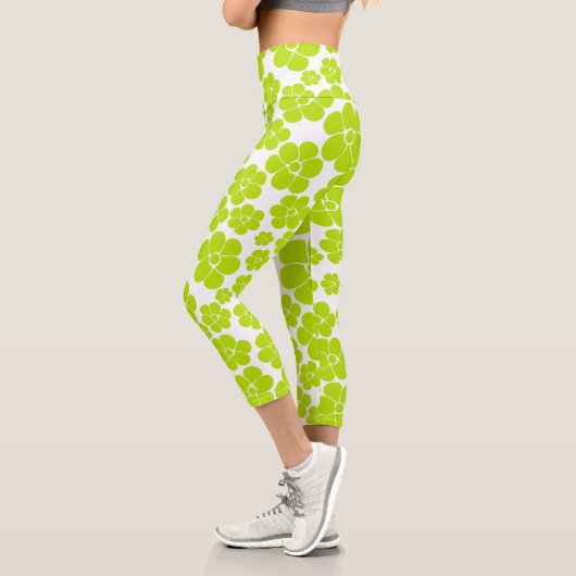 Leggings Capri Motif à fleurs en vert et blanc citron (Gauche)