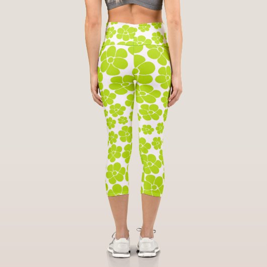 Leggings Capri Motif à fleurs en vert et blanc citron (Verso)