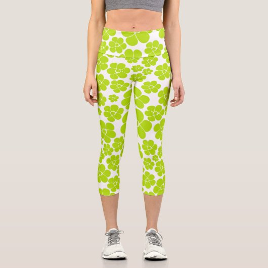 Leggings Capri Motif à fleurs en vert et blanc citron (Recto)