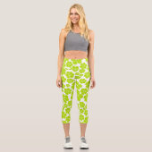 Leggings Capri Motif à fleurs en vert et blanc citron (Recto)