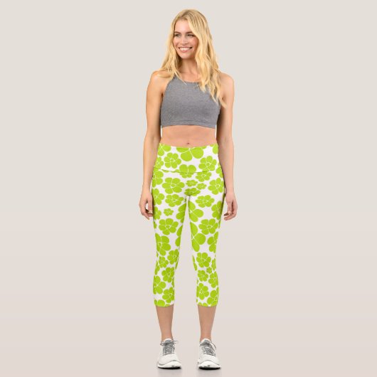 Leggings Capri Motif à fleurs en vert et blanc citron (Recto)