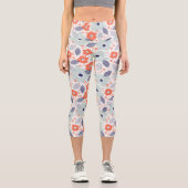 Leggings Capri Motif à fleurs moderne orange et bleu (Recto)