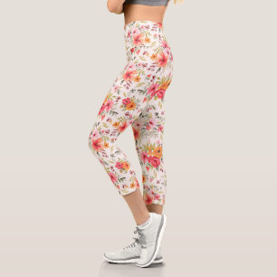 Leggings Capri Motif à fleurs Orange Doodle Garden