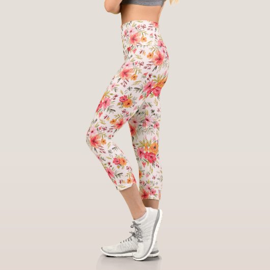 Leggings Capri Motif à fleurs Orange Doodle Garden (Gauche)
