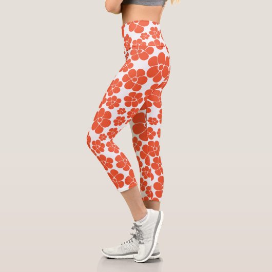 Leggings Capri Motif à fleurs - Orange et Blanc (Gauche)