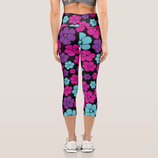 Leggings Capri Motif à fleurs - rose, violet, bleu et noir (Verso)