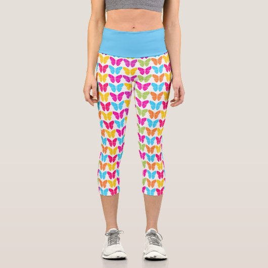Leggings Capri Motif à papillon arc-en-ciel mignon (Recto)