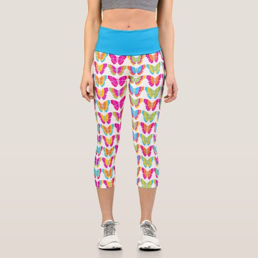 Leggings Capri Motif à papillon arc-en-ciel mignon (Recto)