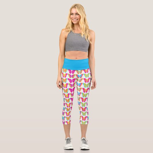 Leggings Capri Motif à papillon arc-en-ciel mignon (Recto)
