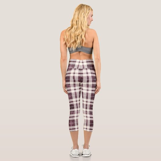 Leggings Capri Motif à plaid bordeaux et blanc avec accents gris (Verso)