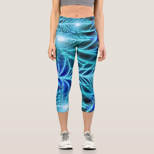Leggings Capri Motif à répétition électrique bleu brillant (Recto)