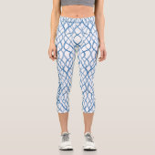 Leggings Capri Motif Abstrait blanc et bleu chic personnalisable (Recto)