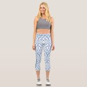 Leggings Capri Motif Abstrait blanc et bleu chic personnalisable (Recto)