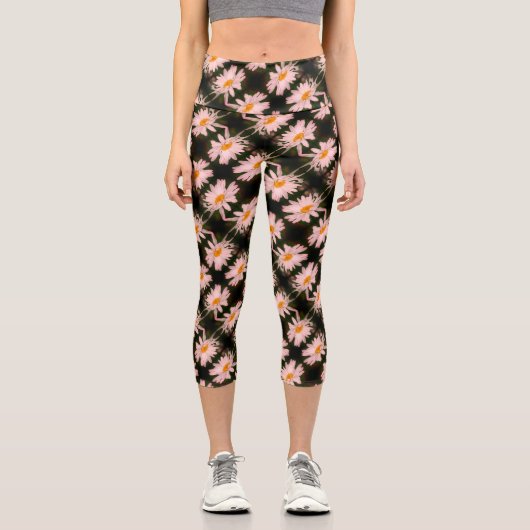 Leggings Capri Motif Abstrait blanc Fleur de marguerite (Recto)