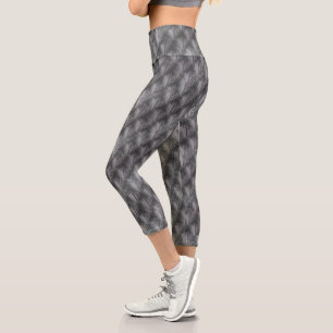 Leggings Capri Motif Abstrait Gris Et Arbre D'Argent
