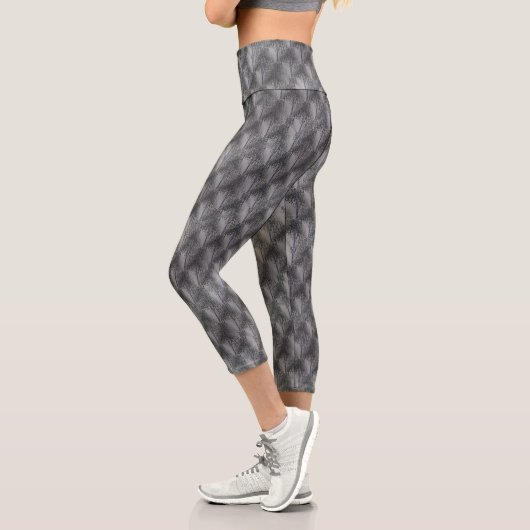 Leggings Capri Motif Abstrait Gris Et Arbre D'Argent (Gauche)