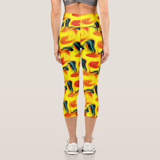 Leggings Capri Motif Abstrait Jaune Et Vert (Verso)