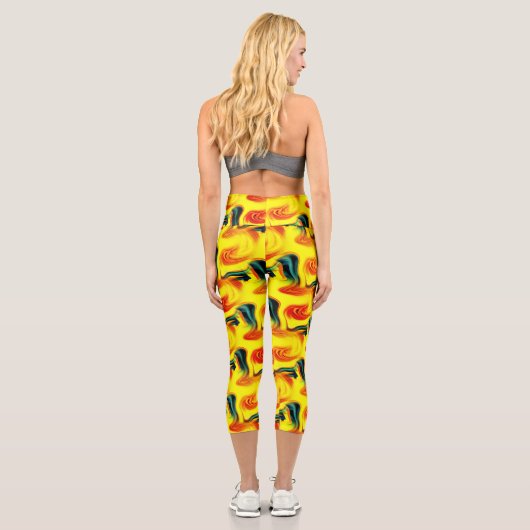 Leggings Capri Motif Abstrait Jaune Et Vert (Verso)