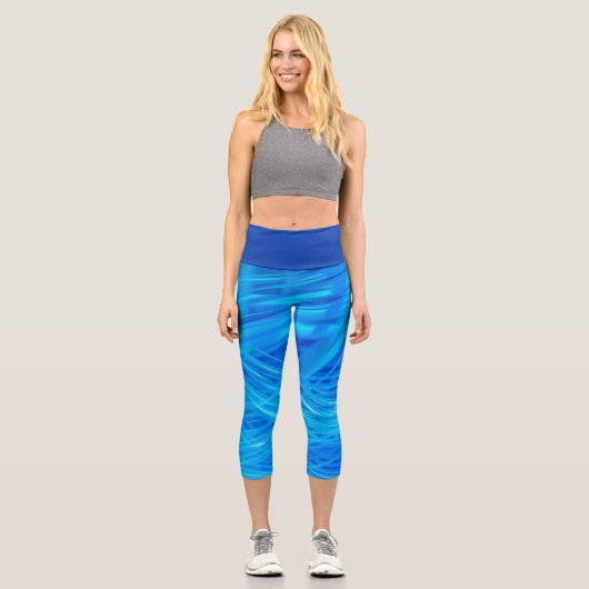 Leggings Capri Motif Abstrait Luminaire Bleu Fléché (Recto)