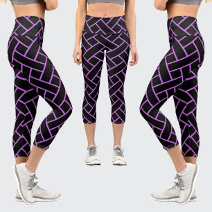 Leggings Capri Motif Abstrait mignon, noir, violet rayé