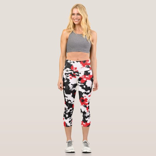 Leggings Capri Motif Abstrait Noir et blanc cristallin (Recto)