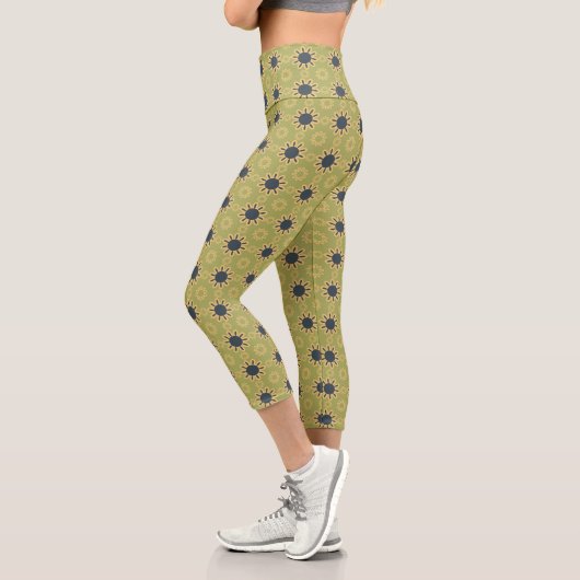 Leggings Capri Motif Abstrait noir et jaune rétro (Gauche)