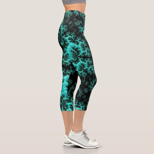 Leggings Capri Motif Abstrait noir vert fractal (Droite)