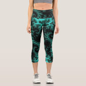 Leggings Capri Motif Abstrait noir vert fractal (Recto)