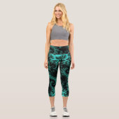 Leggings Capri Motif Abstrait noir vert fractal (Recto)
