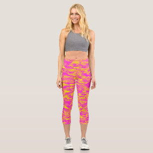 Leggings Capri Motif Abstrait rose jaune orange