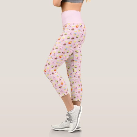 Leggings Capri Motif alimentaire Pink Cute Cupcake (Gauche)
