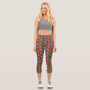 Leggings Capri Motif amusant avec des fleurs et des mains