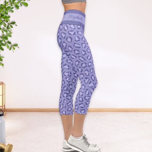 Leggings Capri Motif animal de léopard violet monogramme