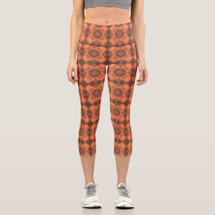 Leggings Capri Motif Argyle à carreaux marron corail