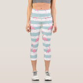 Leggings Capri Motif Arrière - plan Exotique Flamant rose rayé (Recto)