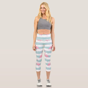 Leggings Capri Motif Arrière - plan Exotique Flamant rose rayé