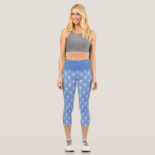 Leggings Capri Motif art déco blanc sur fond bleu