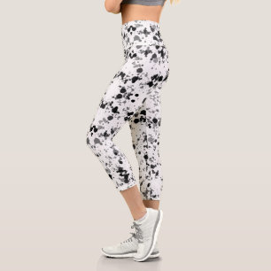 Leggings Capri Motif Artsy Black and White Paint Splatz